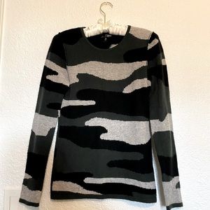 Aqua Cashmere Camo Print Crewneck Sweater